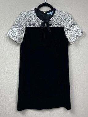 Draper James Black Velvet Lace Shift Dress Women's Size 8 Ivory Lace Bow